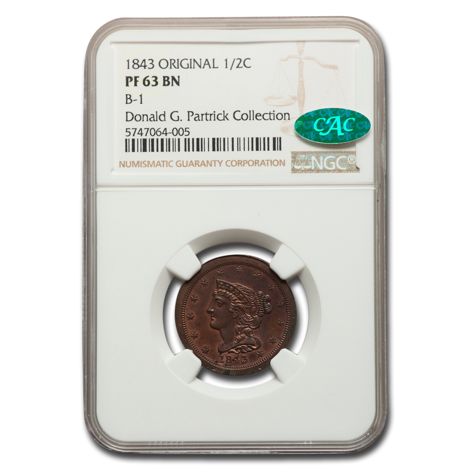 Buy 1843 Half Cent PF-63 NGC CAC (Brown, Original, B-1) - Click Image to Close