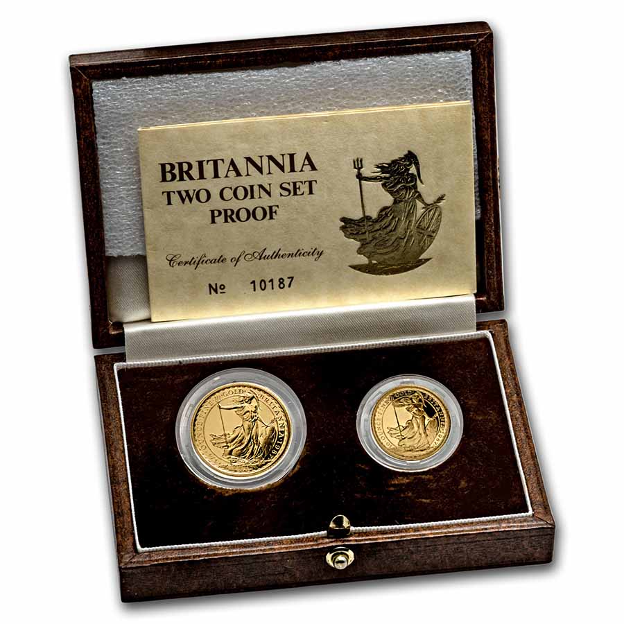 Buy 1987 GB 2-Coin Proof Gold Britannia Set (w/ Box & COA)