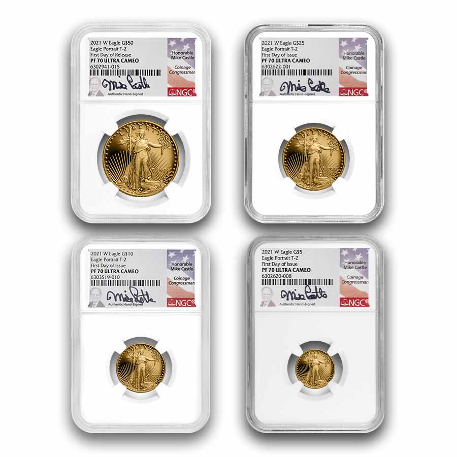 Buy 2021-W Proof Gold Eagle Set (T2) NGC PF-70 (FDI, Castle Signed)