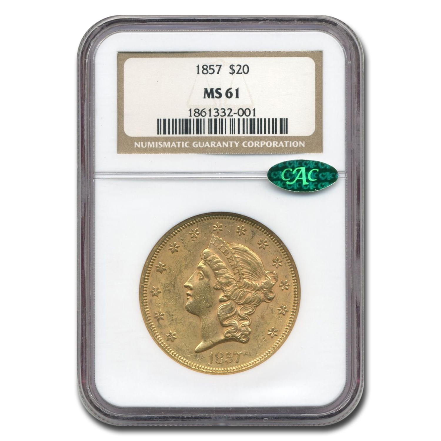 Buy 1857 $20 Liberty Gold Double Eagle MS-61 NGC CAC