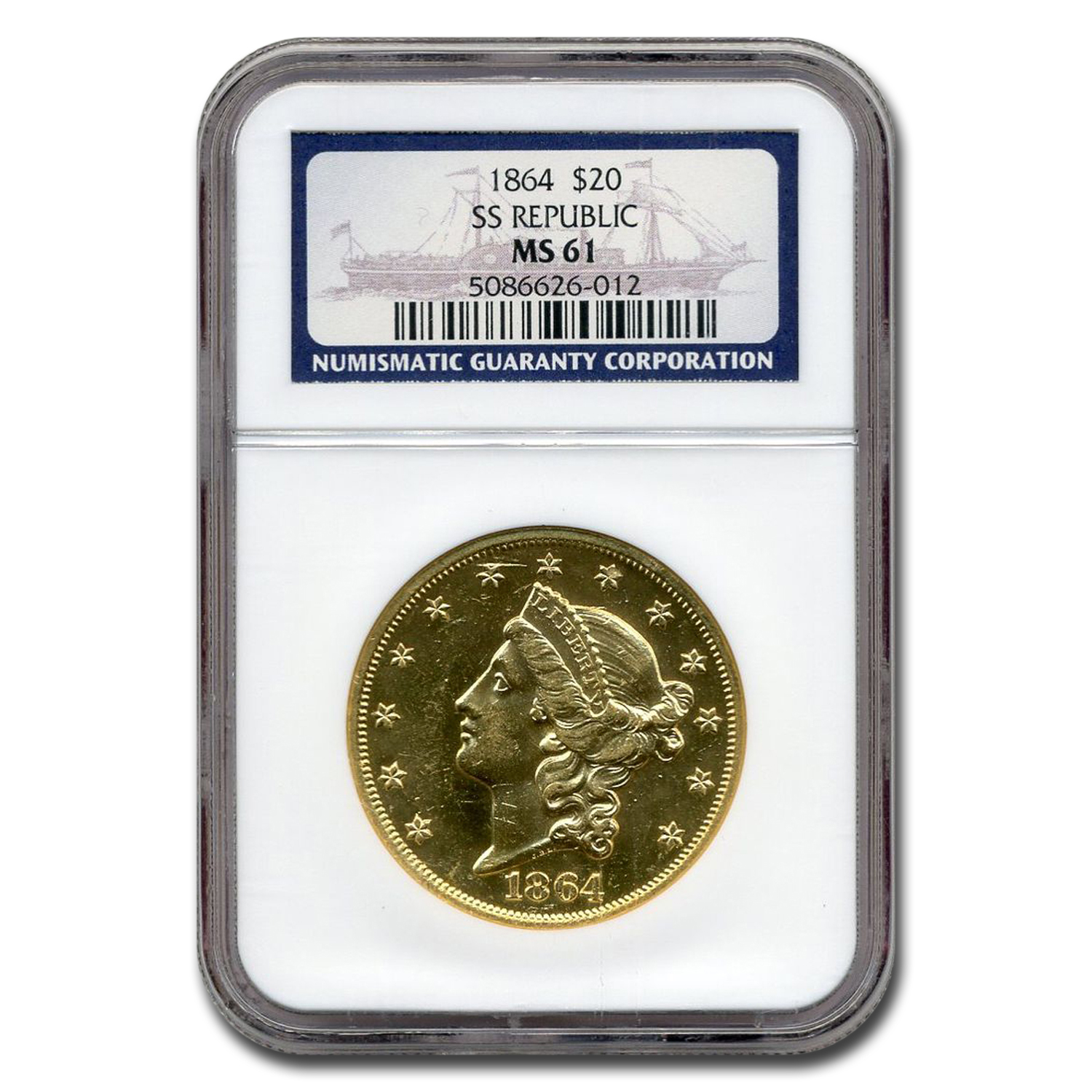 Buy 1864 $20 Liberty Gold Double Eagle MS-61 NGC (SS Republic)