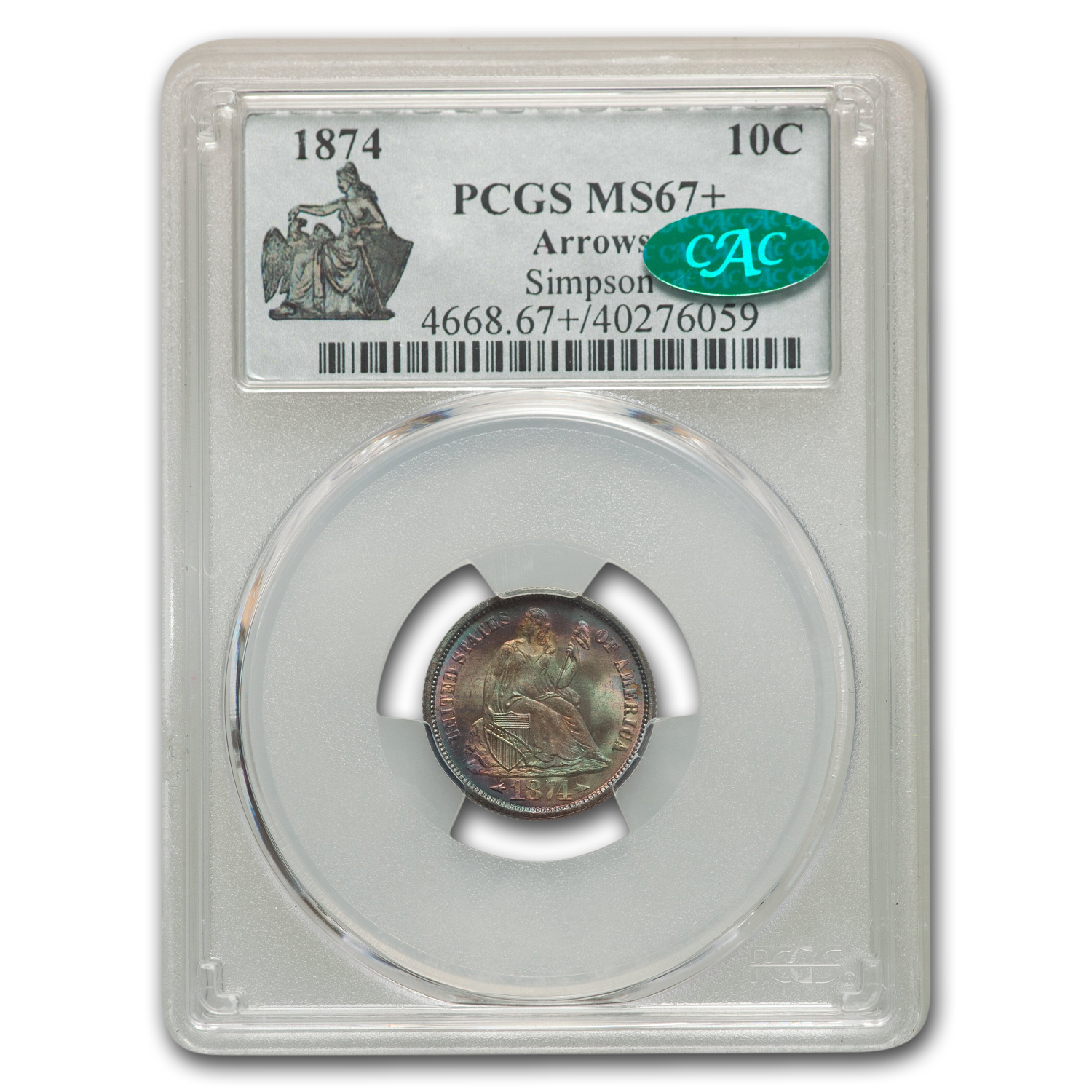 Buy 1874 Liberty Seated Dime MS-67+ PCGS CAC
