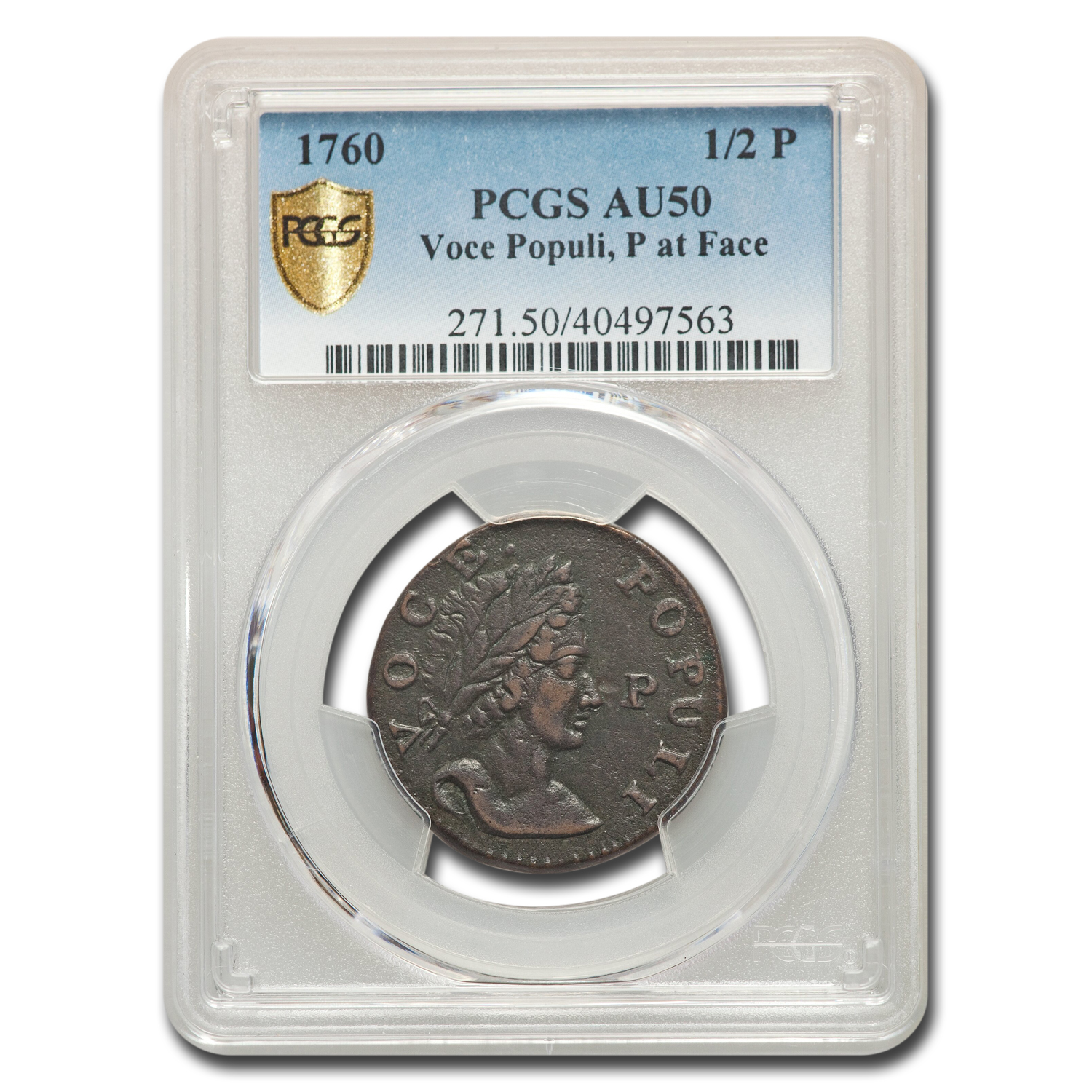 Buy 1760 Hiber Halfpenny Voce Pop AU-50