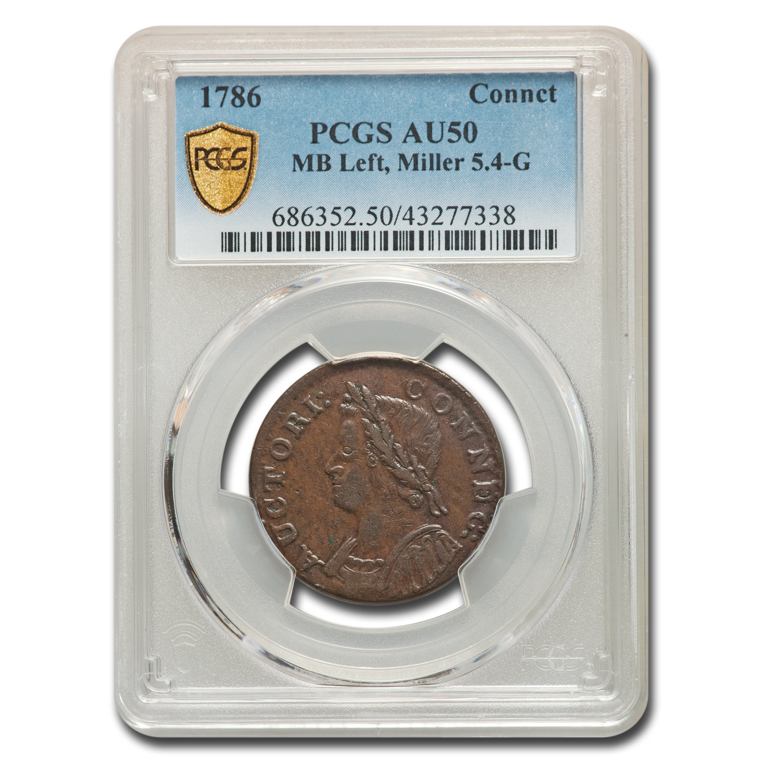 Buy 1786 Connecticut Copper Bust Left AU-50 PCGS (Miller 5.4 G)