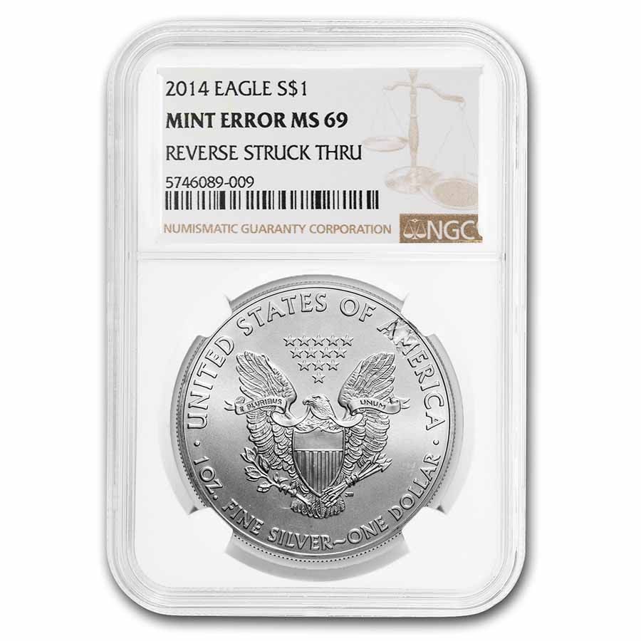 2014 American Silver Eagle MS-69 NGC (Error, Reverse Struck Thru) - Click Image to Close