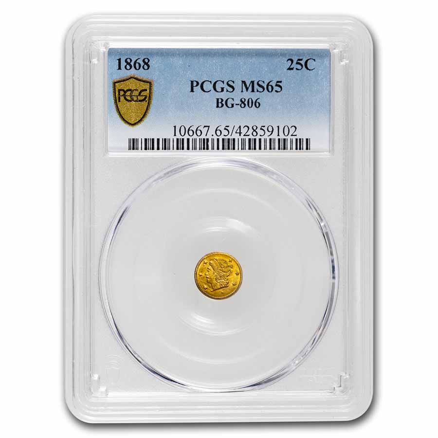 1868 Liberty Round 25 Cent Gold MS-65 PCGS (BG-806) - Click Image to Close