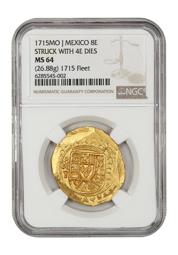 Buy 1715 MO J Mexico AV 8 Escudo MS-64 NGC (4E Dies, 1715 Fleet)