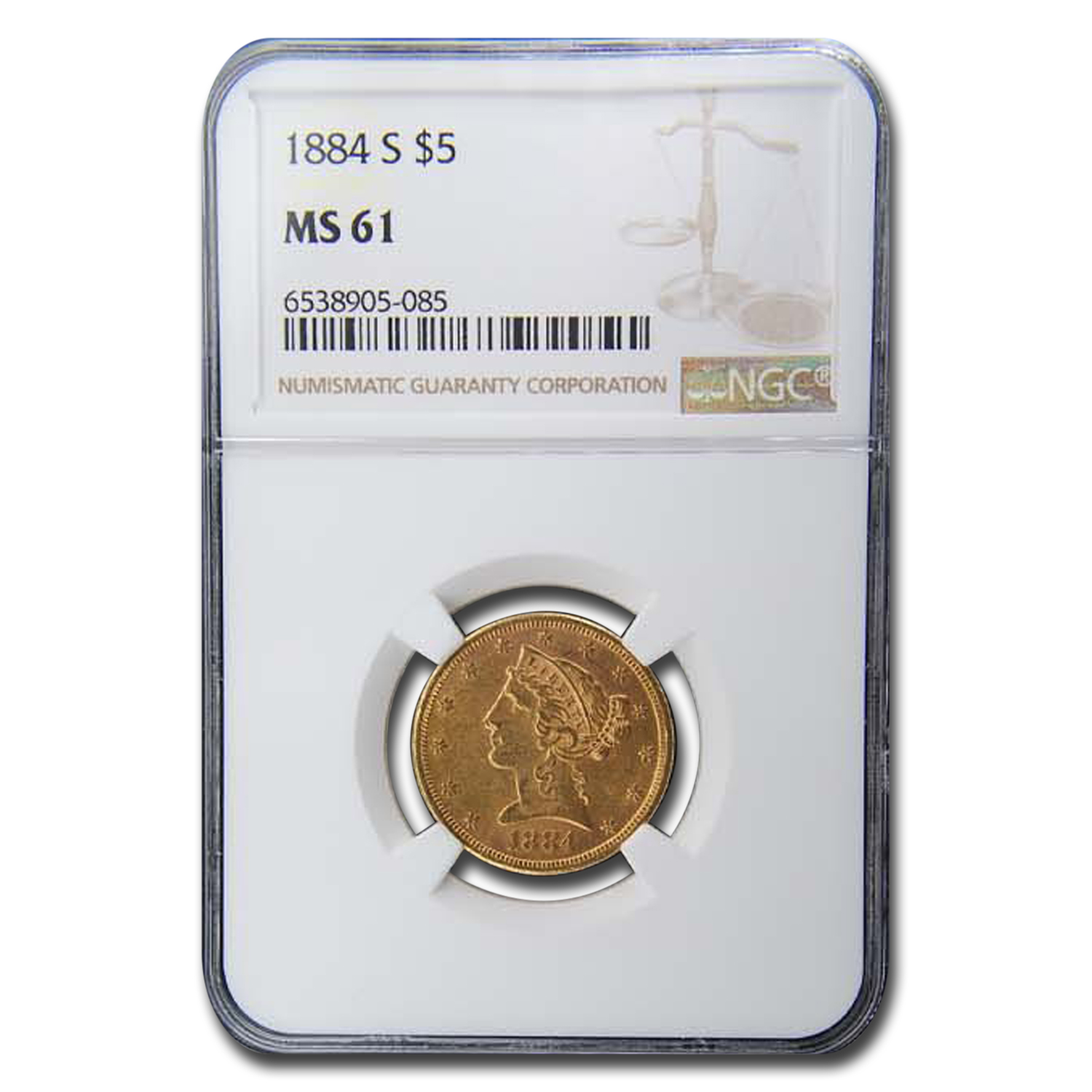 Buy 1884-S $5 Liberty Gold Half Eagle MS-61 NGC