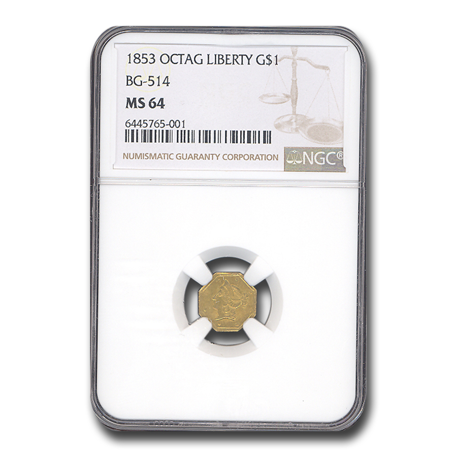 Buy 1853 Liberty Octagonal 25 Cent Gold MS-64 NGC (BG-514)