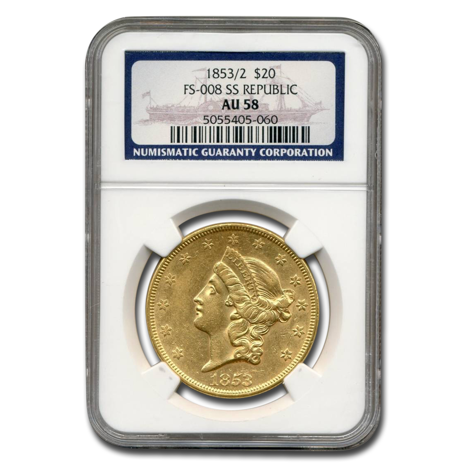 Buy 1853/2 $20 Liberty Gold Double Eagle AU-58 NGC (SS Republic)