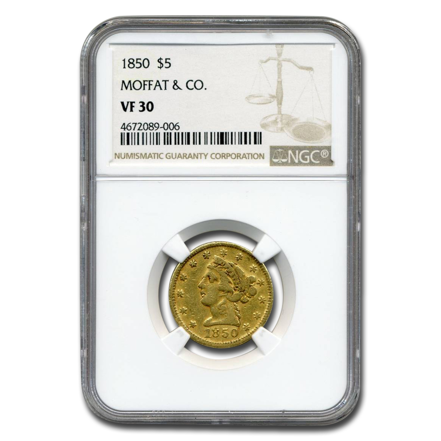 Buy 1850 $5 Moffat & Co. Liberty Gold Half Eagle VF-30 NGC