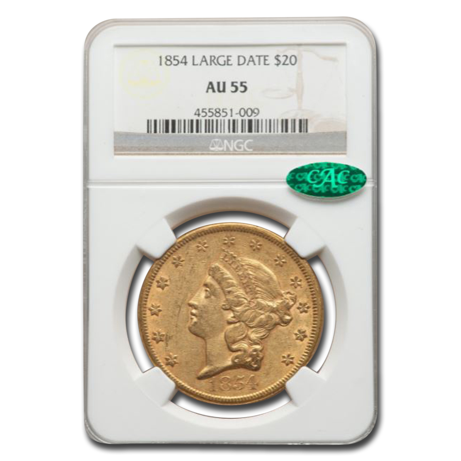 Buy 1854 $20 Liberty Gold Double Eagle AU-55 NGC CAC (Large Date)