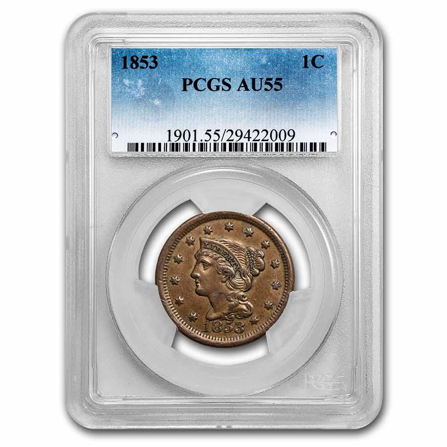 1853 Large Cent AU-55 PCGS