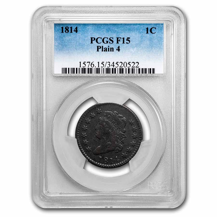 1814 Large Cent Fine-15 PCGS (Plain 4) - Click Image to Close