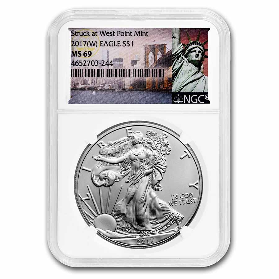 2017 (W) Silver Eagle MS-69 NGC (Statue of Liberty Label)