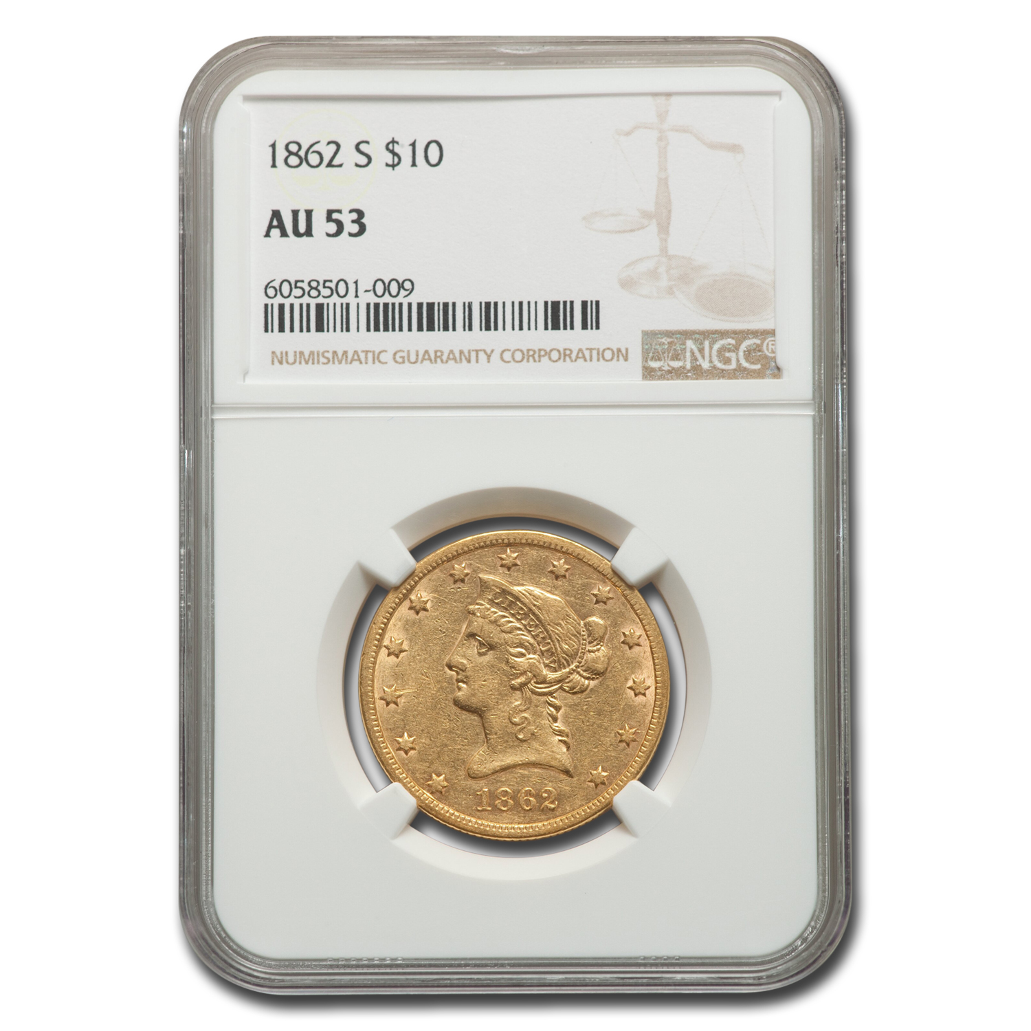 Buy 1862-S $10 Liberty Gold Eagle AU-53 NGC