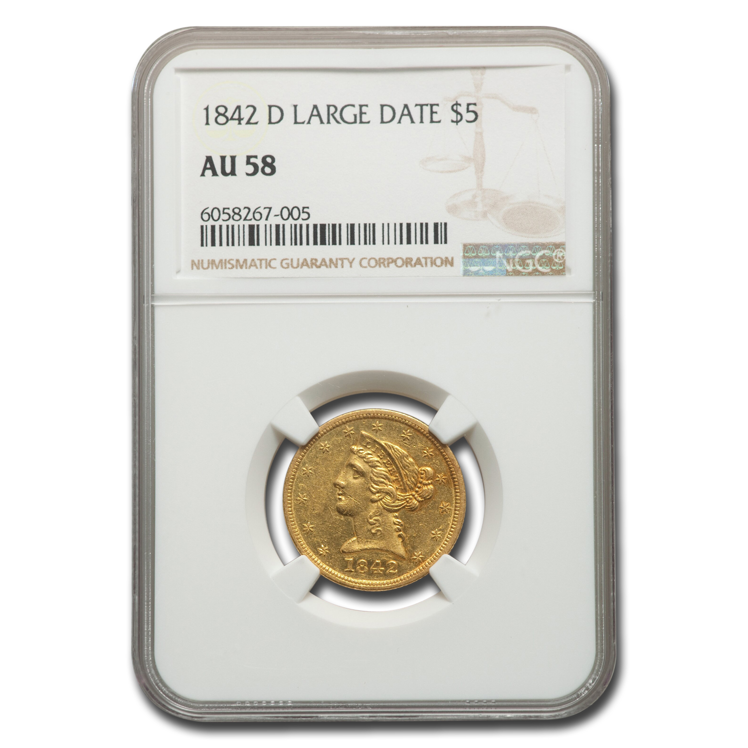 Buy 1842-D $5 Liberty Gold Half Eagle AU-58 NGC (Large Date)