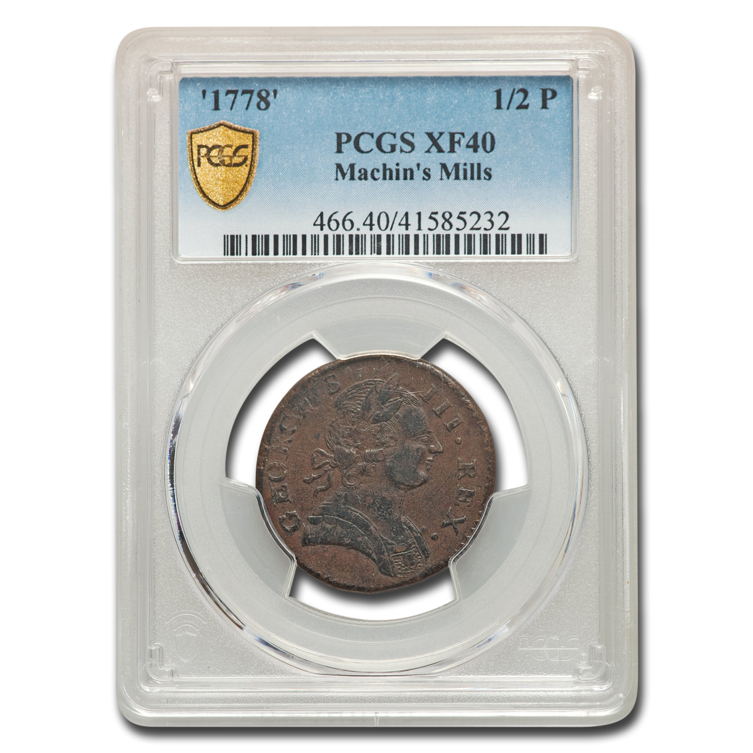 Buy 1778 Machin's MIlls Half Penny XF-40 PCGS