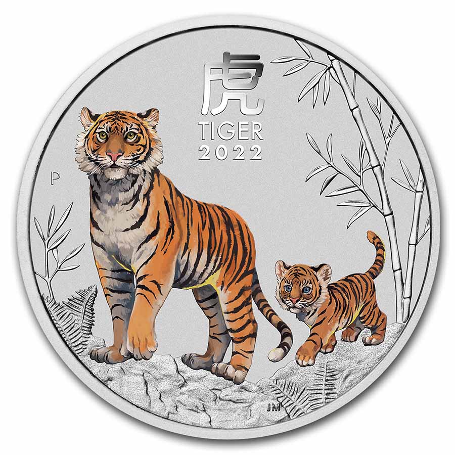 2022-P Australia 2 oz Silver Lunar Tiger BU (Colorized, SIII)