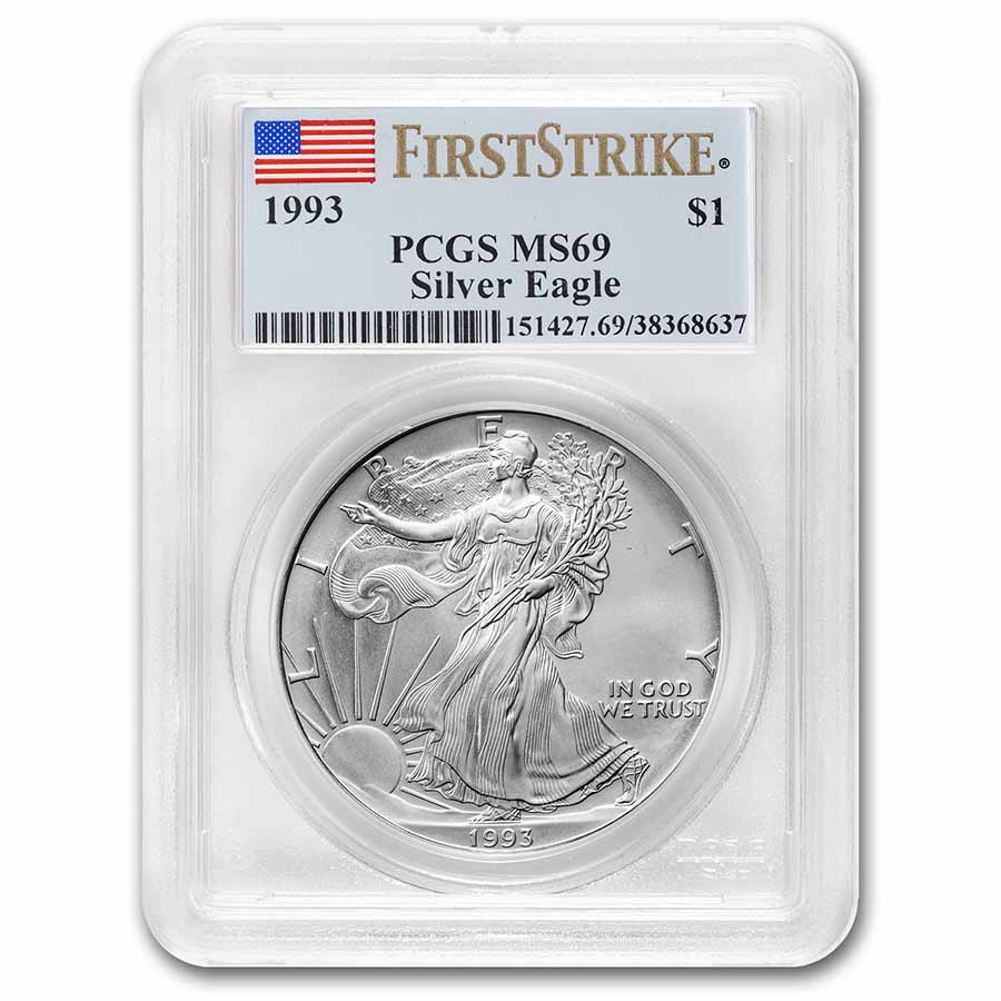 1993 American Silver Eagle MS-69 PCGS (FirstStrike?) - Click Image to Close