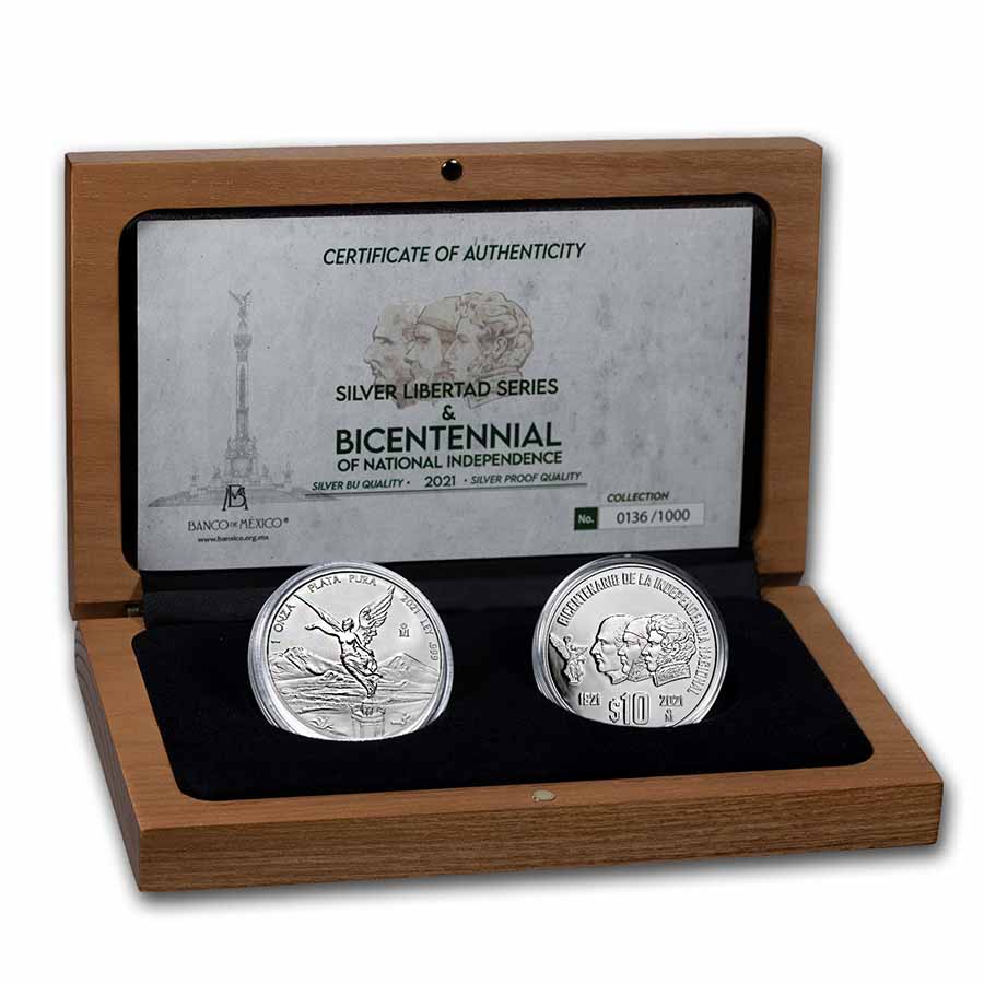 2021 Mexico 2-Coin Silver Independence Set w/ Box & COA - Click Image to Close