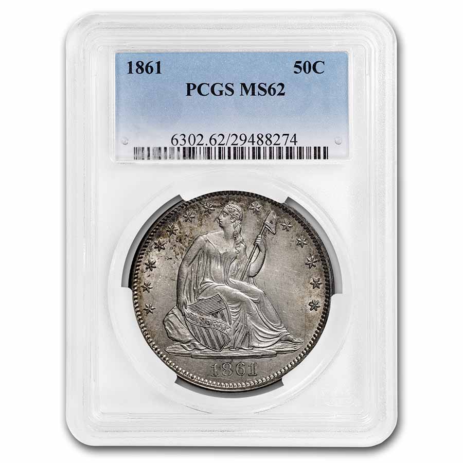 1861 Liberty Seated Half Dollar MS-62 PCGS - Click Image to Close