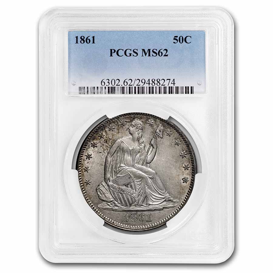 1861 Liberty Seated Half Dollar MS-62 PCGS