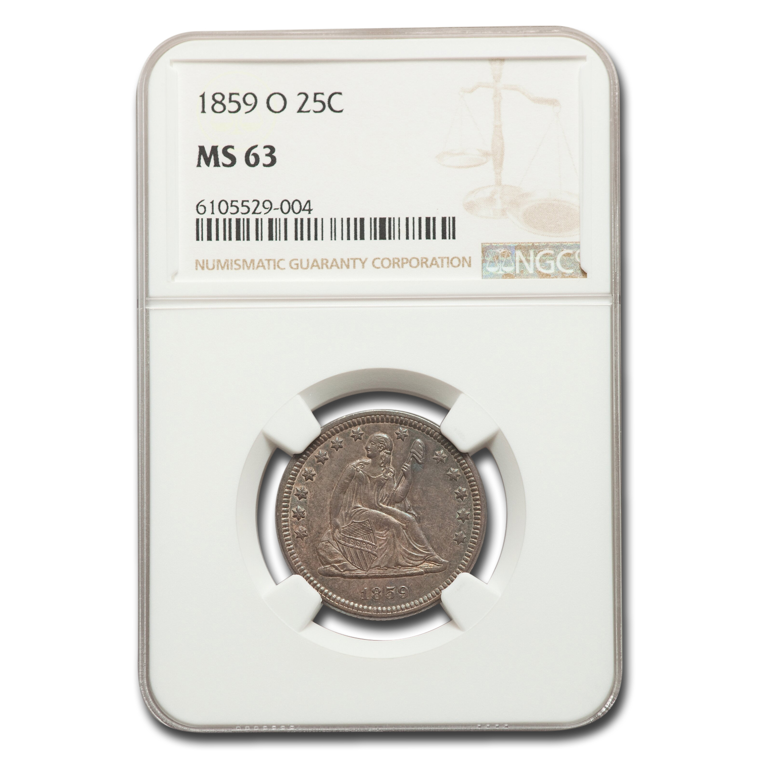 Buy 1859-O Liberty Seated Quarter MS-63 NGC - Click Image to Close