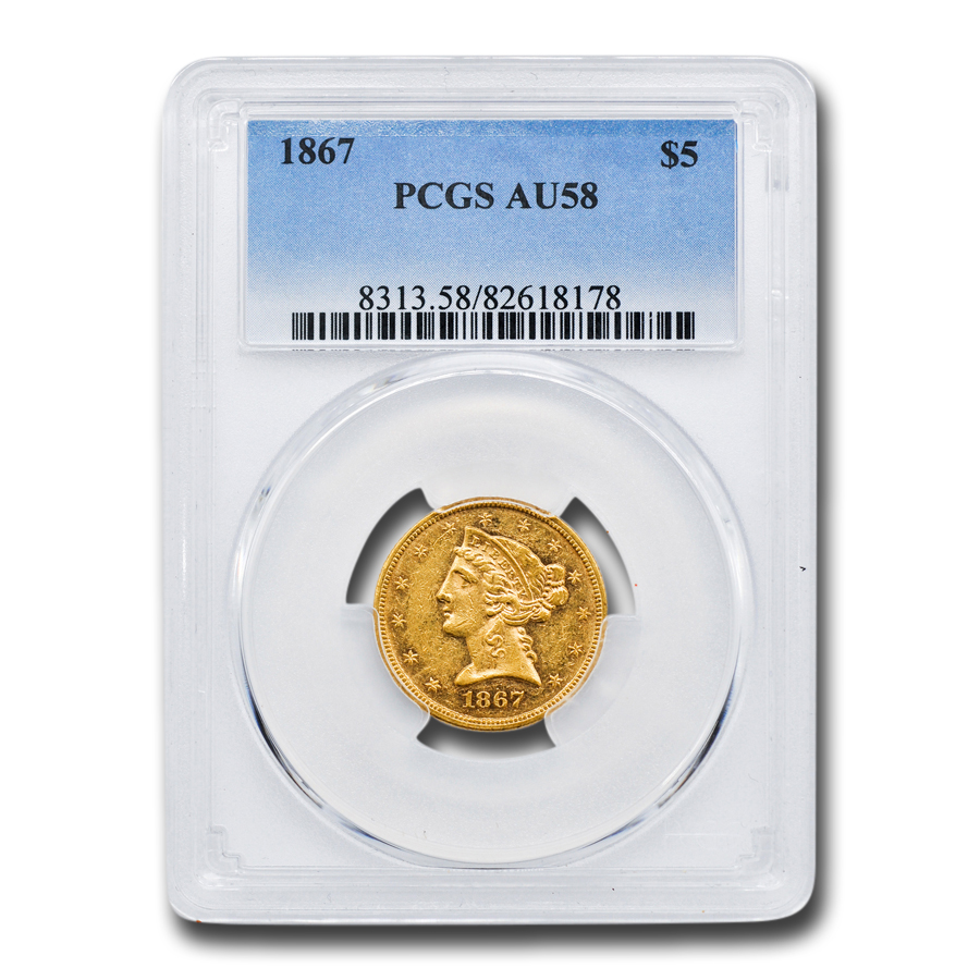 Buy 1867 $5 Liberty Gold Half Eagle AU-58 PCGS