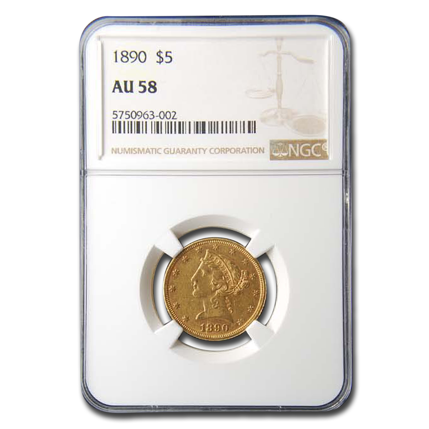 Buy 1890 $5 Liberty Gold Half Eagle AU-58 NGC