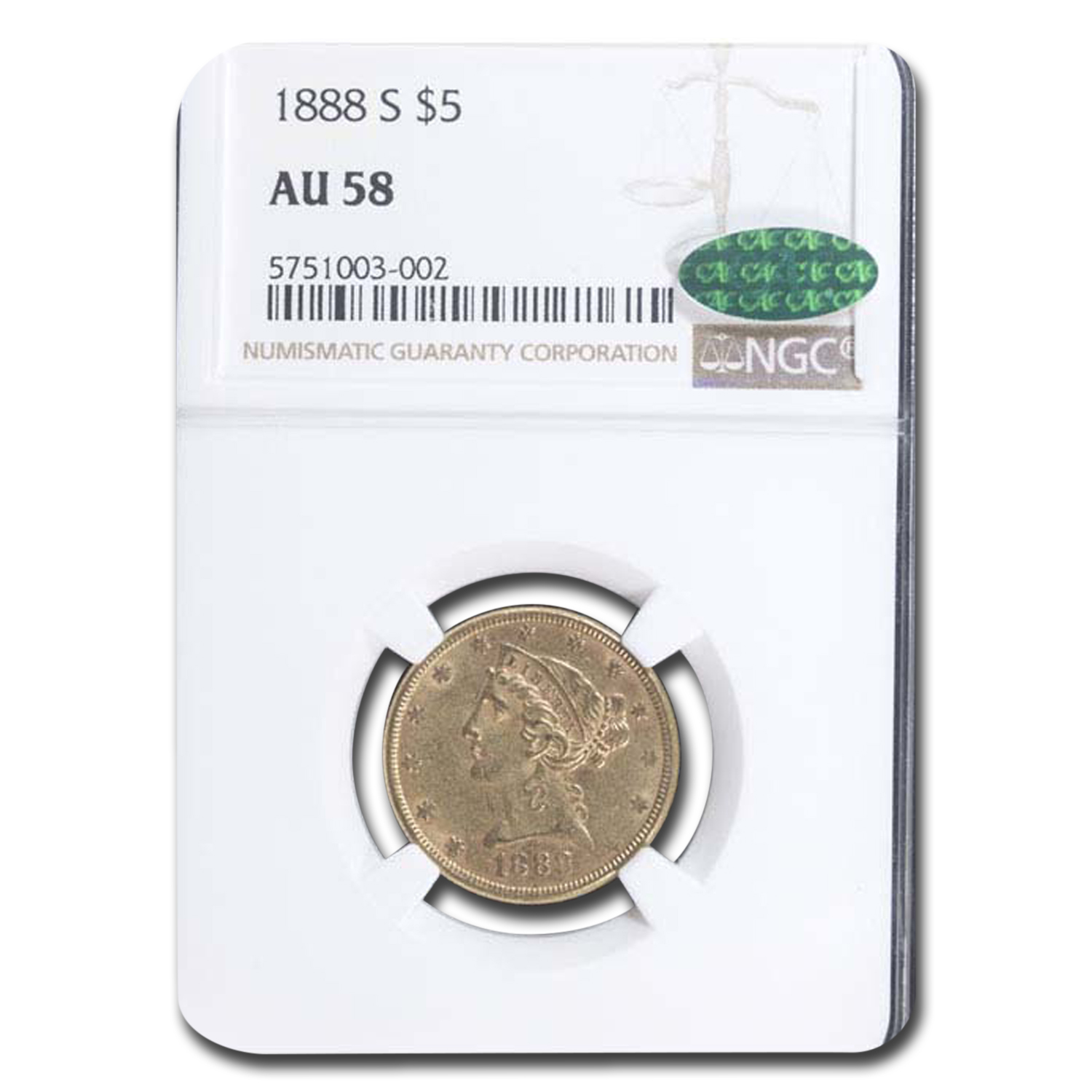 Buy 1888-S $5 Liberty Gold Half Eagle AU-58 NGC CAC