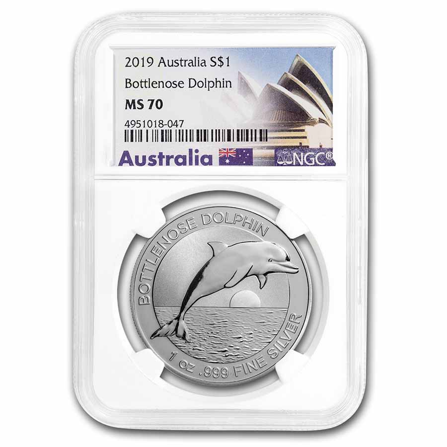 2019 Australia 1 oz Silver Dolphin MS-70 NGC - Click Image to Close