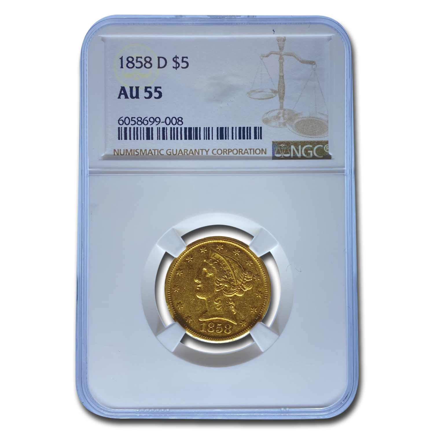 Buy 1858-D $5 Liberty Gold Half Eagle AU-55 NGC