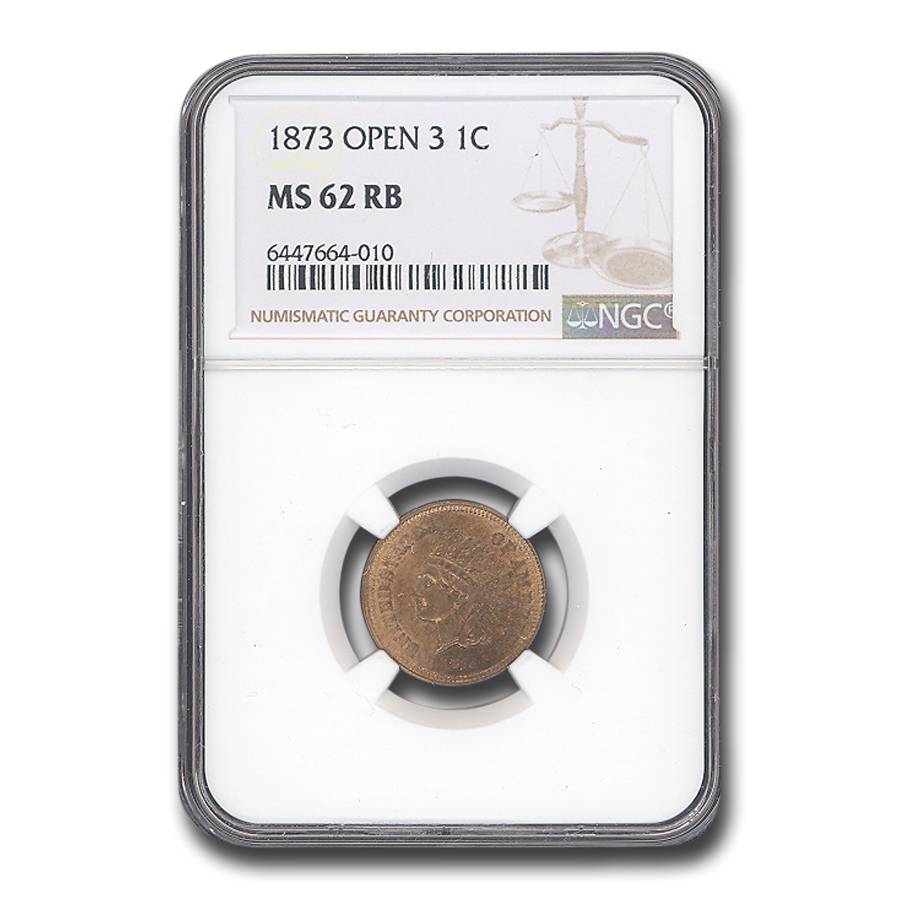 Buy 1873 Indian Head Cent MS-62 NGC (Red/Brown, Open 3)