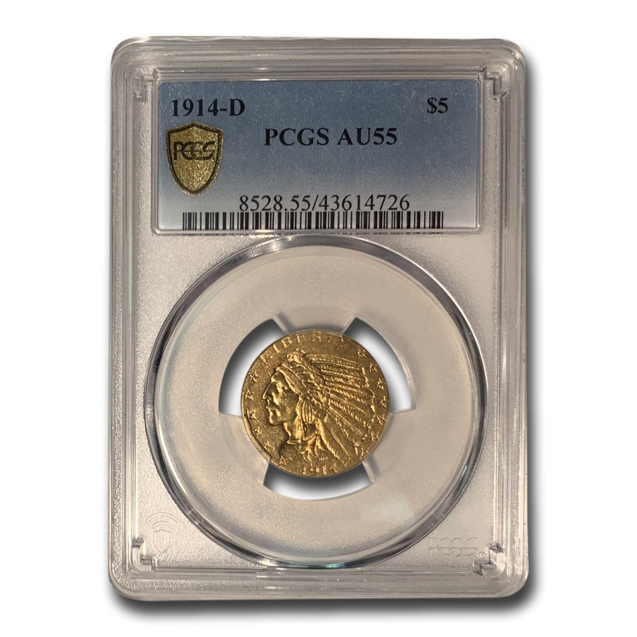 Buy 1914-D $5 Indian Gold Half Eagle AU-55 PCGS