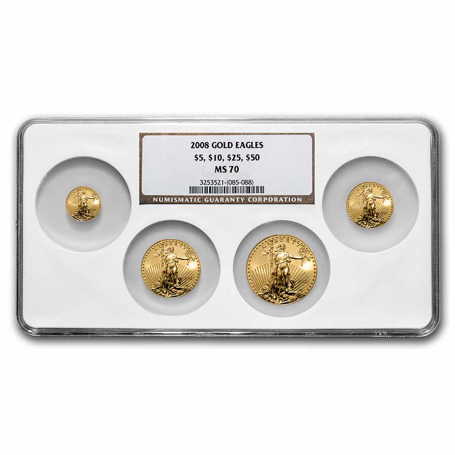 2008 4-Coin Gold Eagle Set MS-70 NGC (Single Slab Holder)