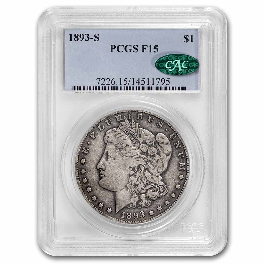 1893-S Morgan Dollar Fine-15 PCGS CAC - Click Image to Close