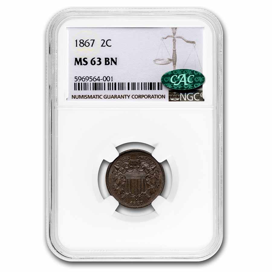 1867 Two Cent Piece MS-63 NGC CAC (Brown) - Click Image to Close