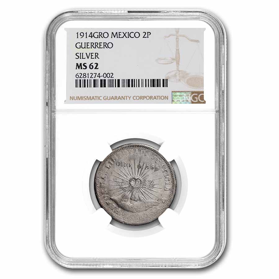 Buy 1914 Mexico Silver 2 Pesos Guerrero MS-62 NGC