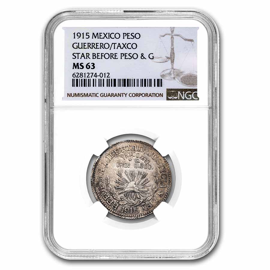 1915 Cha-FM Mexico Peso MS-63 NGC (Guerrero)