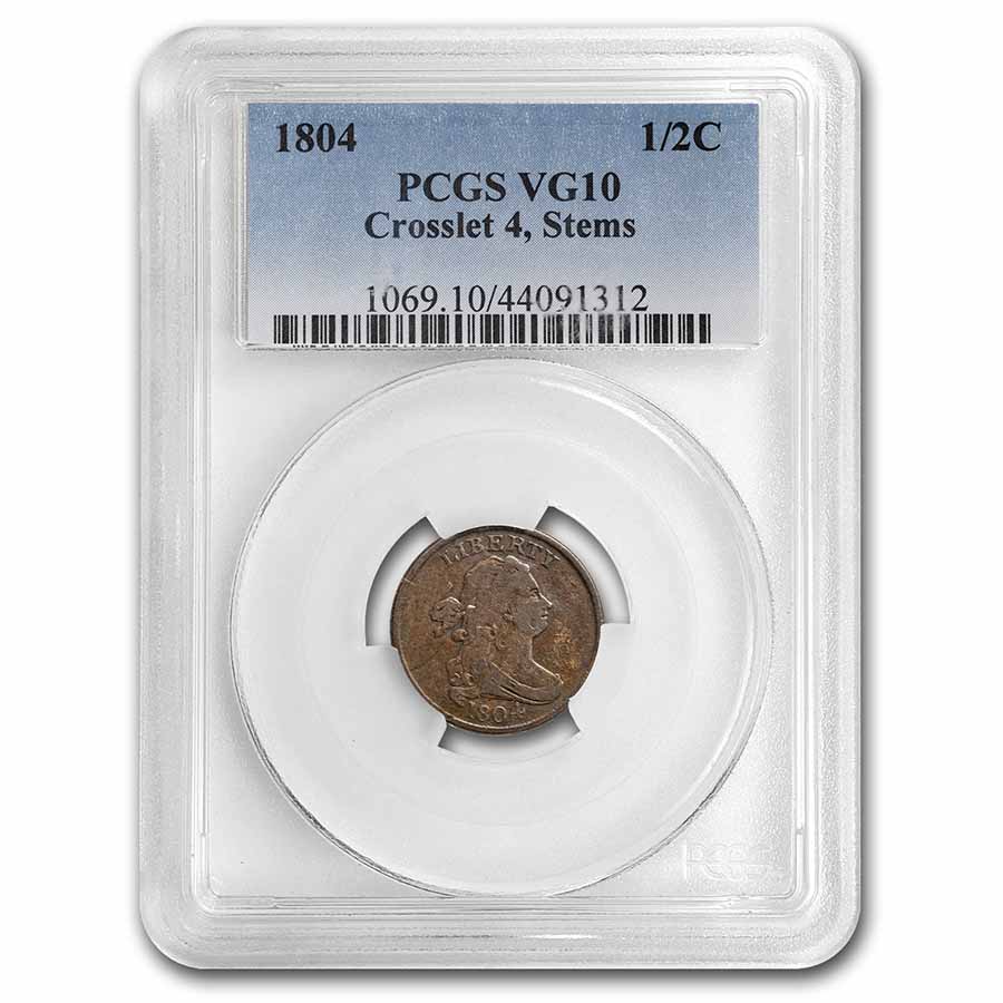 1804 Half Cent Crosslet 4 w/Stems VF-10 PCGS