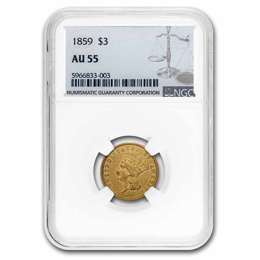 1859 $3 Gold Princess AU-55 NGC