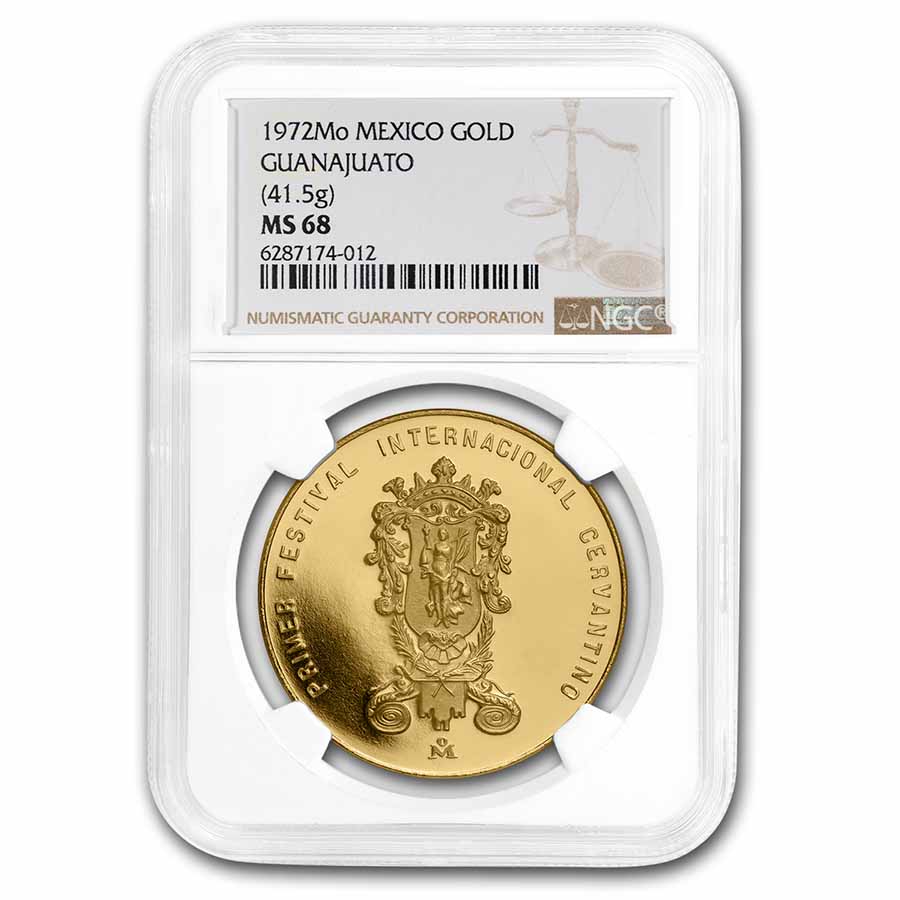 1972 Mexico Gold Guanajuato Medal MS-68 NGC