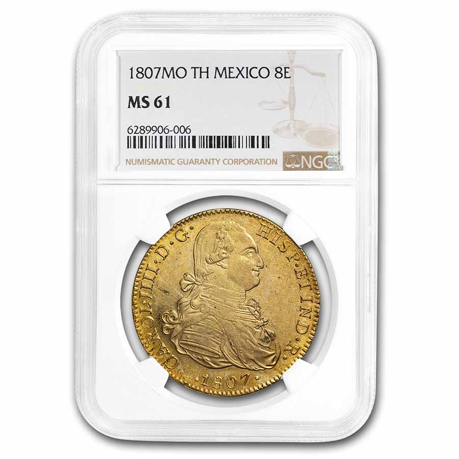 1807 Mo TH Mexico Gold 8 Escudos Charles IV MS-61 NGC - Click Image to Close