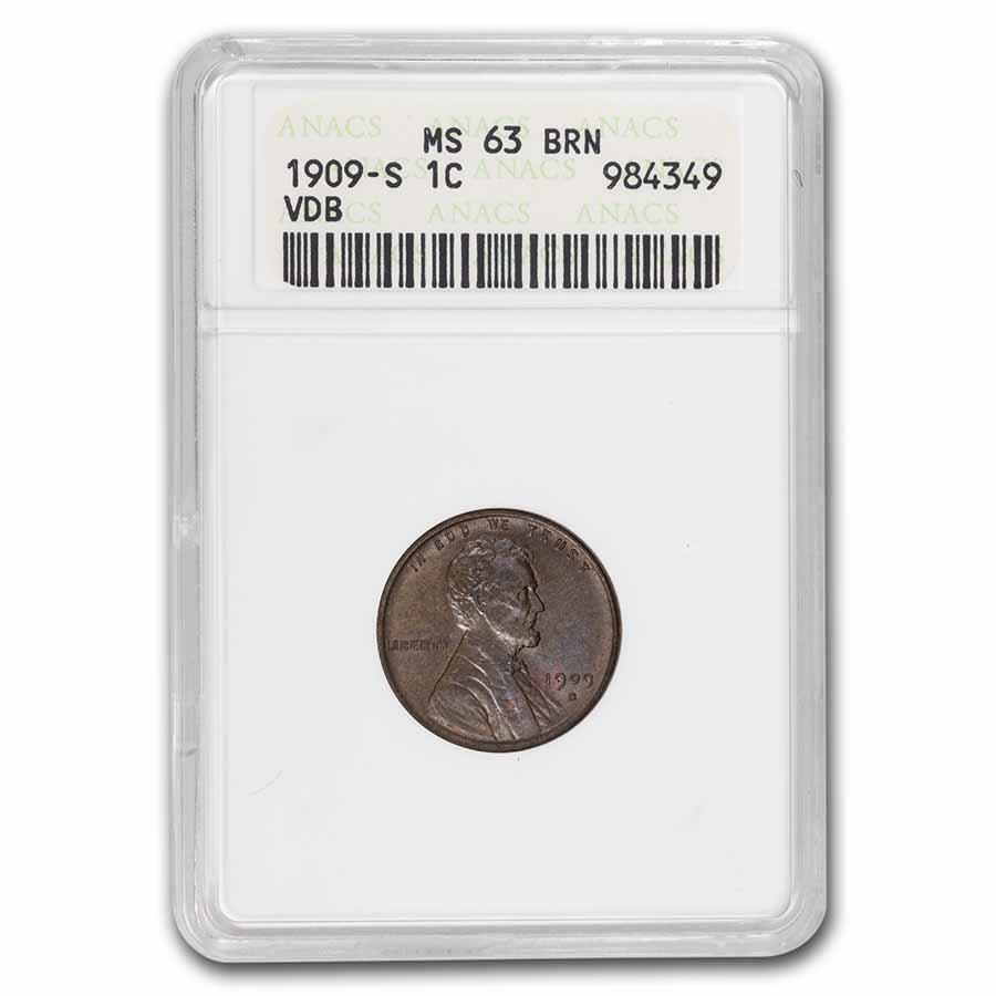 1909-S VDB Lincoln Cent MS-63 ANACS (Brown)