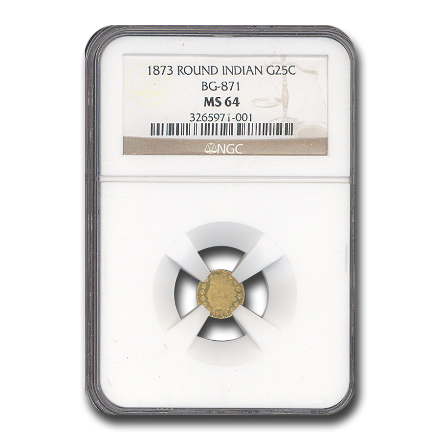 Buy 1873 Indian Round 25 Cent Gold MS-64 NGC (BG-871)