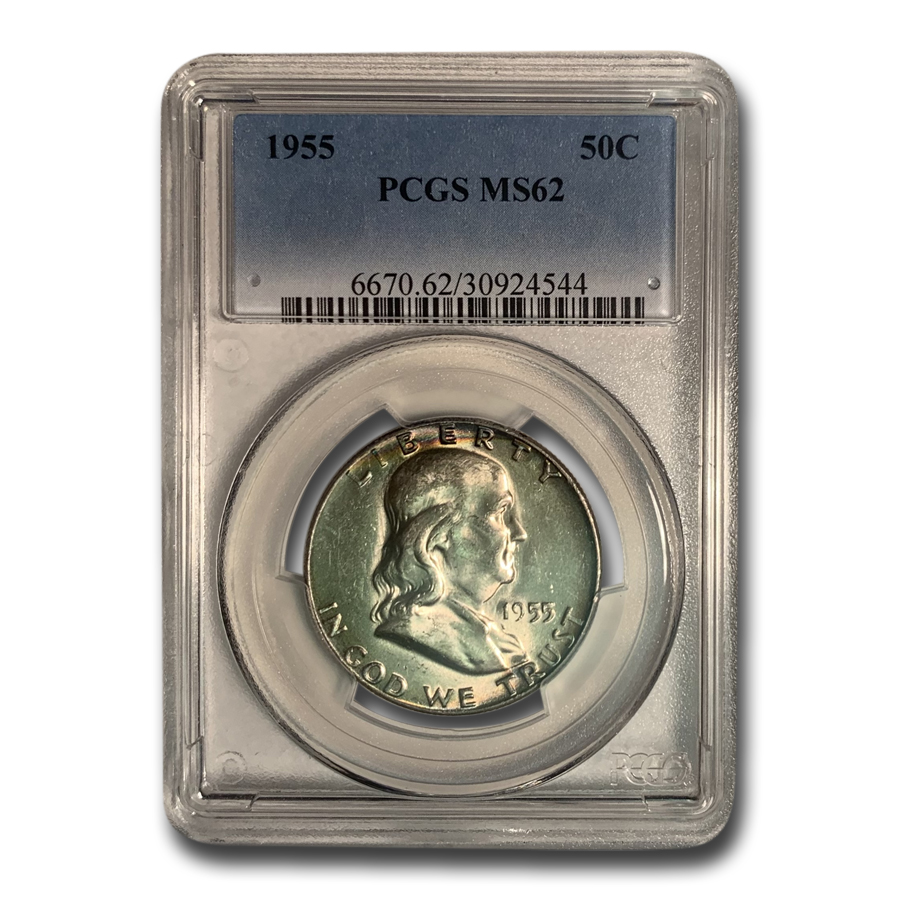 Buy 1955 Franklin Half Dollar MS-62 PCGS (Beautiful Toning) - Click Image to Close