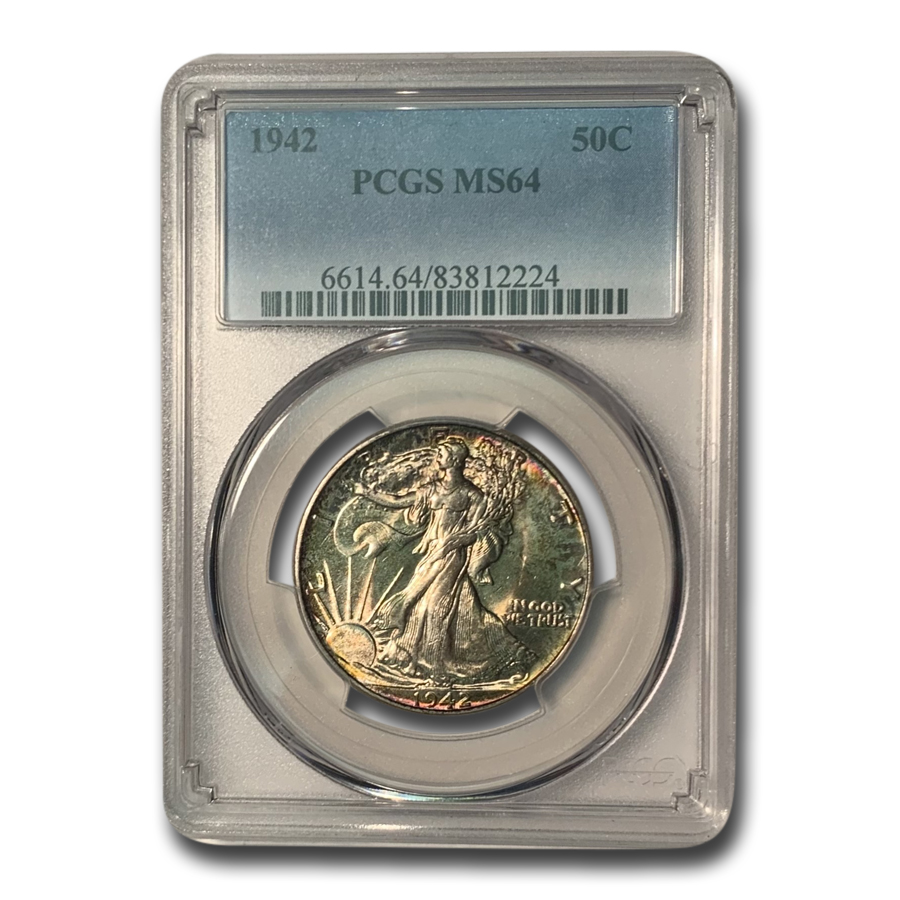 Buy 1942 Walking Liberty Half Dollar MS-64 PCGS (Beautiful Toning) - Click Image to Close