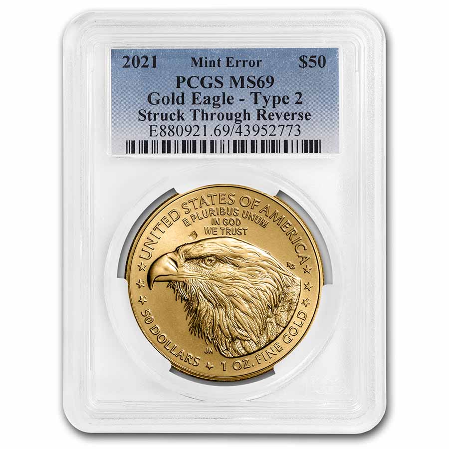 2021 1 oz Gold Eagle T2 MS-69 PCGS (Error, Minor Rev Struck-Thru)