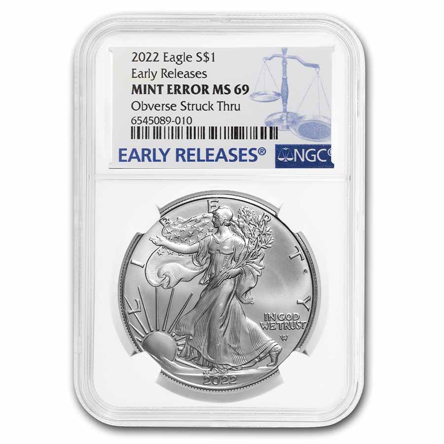 2022 Ag Eagle MS-69 NGC (ER, Error, Min Obv Struck-Thru) - Click Image to Close